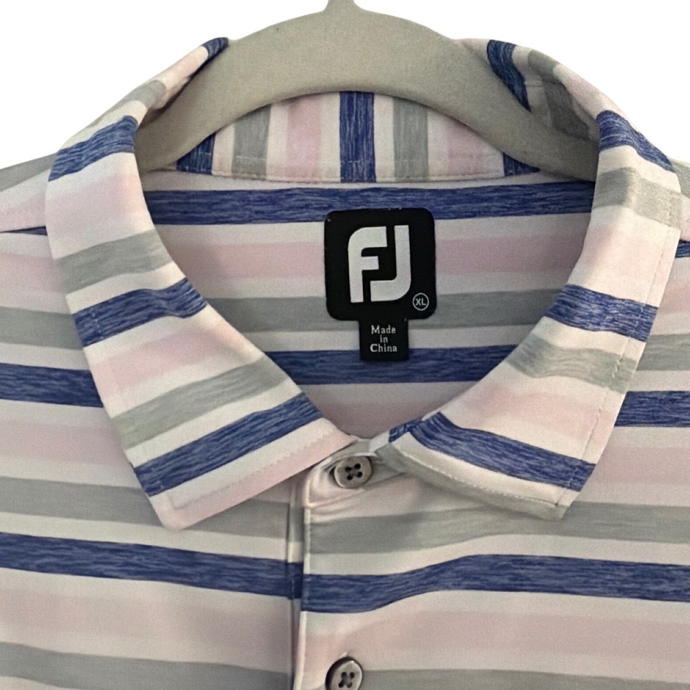 FootJoy Men XL ProDry Golf Polo Shirt Stripe Blue Pink Grey Short Sleeve Stretch